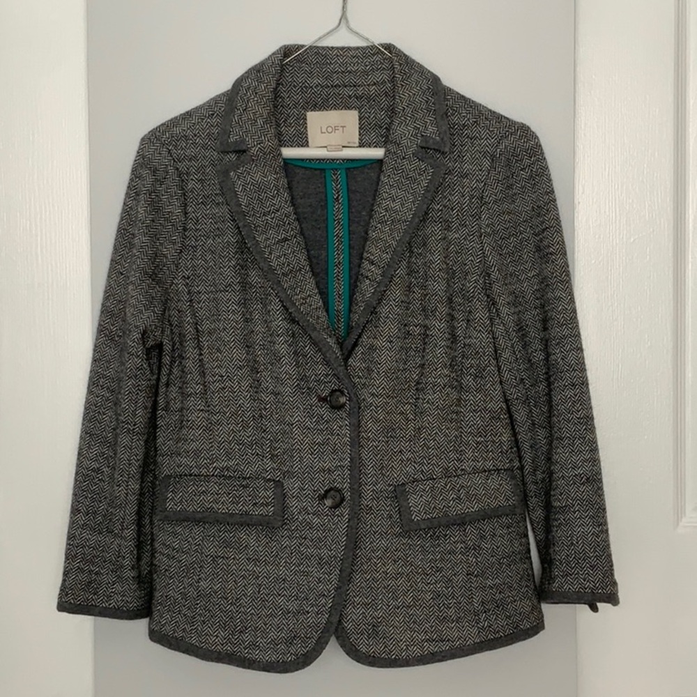 LOFT Women's Herringbone Blazer in Gray